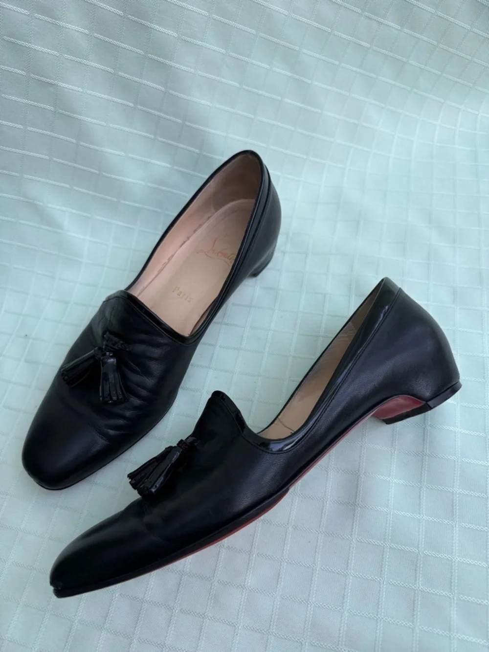Christian Louboutin Black Leather Tassel Loafers in Original Dust Bag